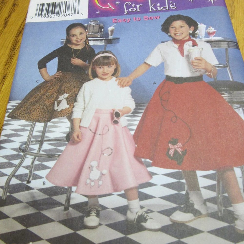 50s Costume Pattern Girls/Child/Teen DIY Poodle Cat Scotty Circle Skirt Easy